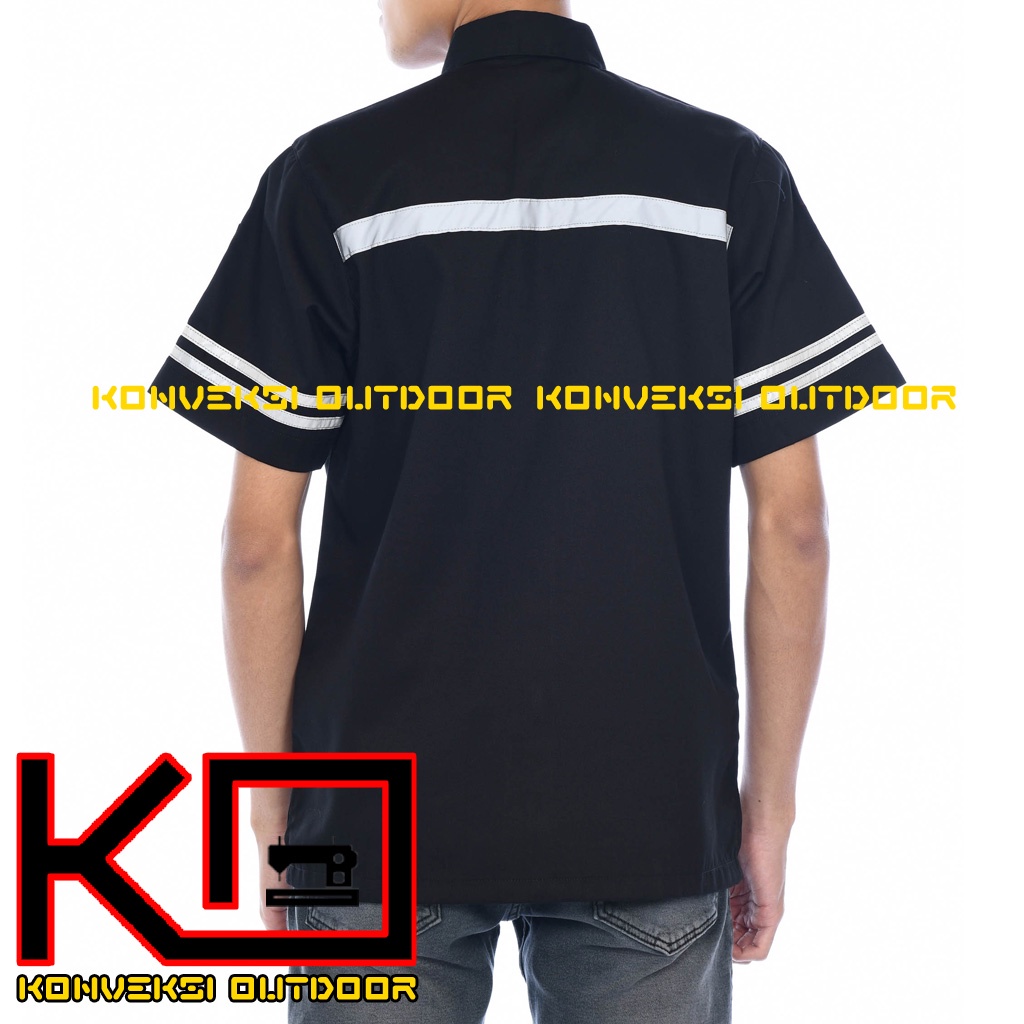 KEMEJA WEARPACK BAJU SAFETY K3 OUTDOOR INDOOR - Seragam Kemeja Kerja Lapangan Lengan Pendek Proyek Bangunan Tambang Alat Berat PLN Enginer Instalasi Mesin werpek sefti Scotlit Warna Hitam Konveksi Outdoor