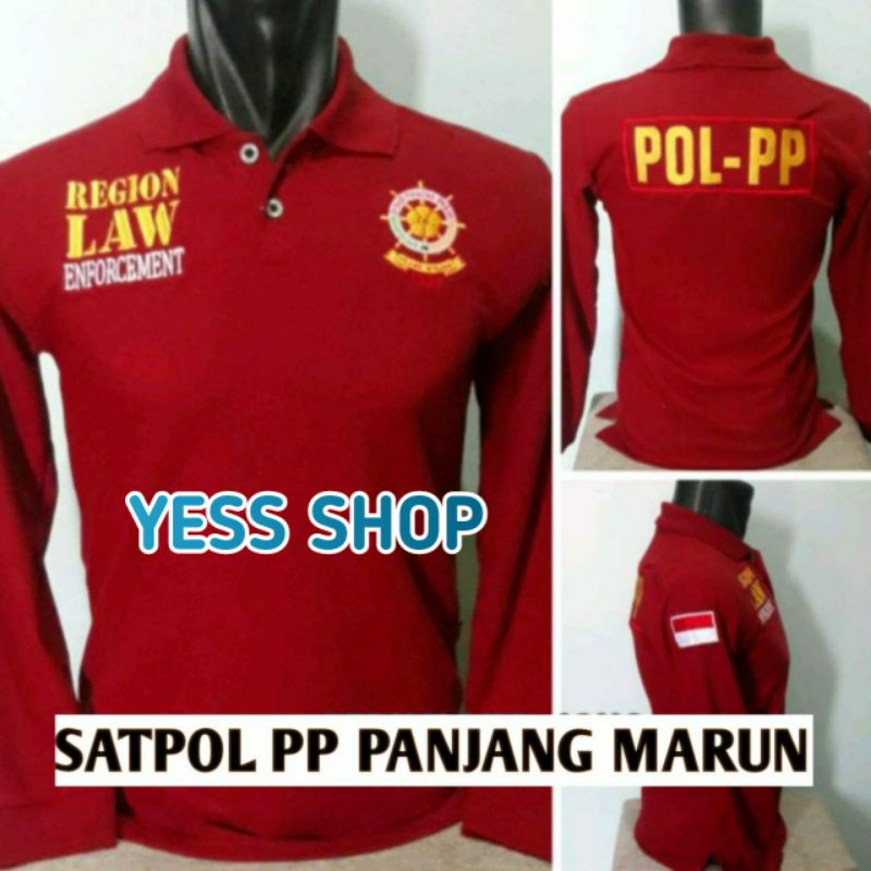 KAOS SATPOL PP - KAOS KERAH SATPOL PP MARUN PANJANG - KAOS SATPOL PP MAROON