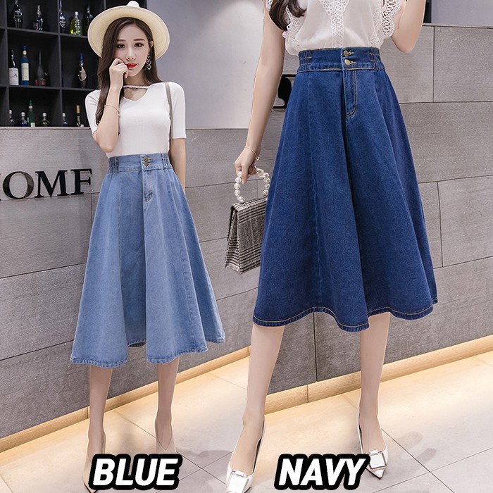 [#6096] Aniston Denim skirt/Rok panjang/Rok midi/Rok jeans/Rok flare/Rok kerja/Rok Wanita/Rok jeans wanita/Rok Jeans Korea/Rok wanita