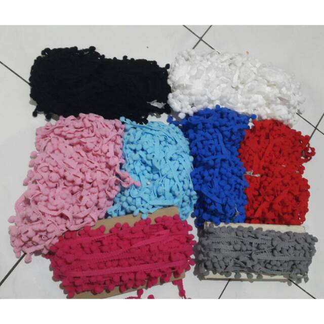 Renda pompom rol  putih dan warna TERMURAH TERLARIS !!