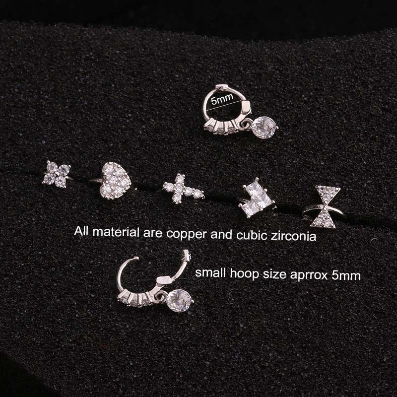 1piece Zircon Earrings Cross Small Hoop Tragus Helix Piercing