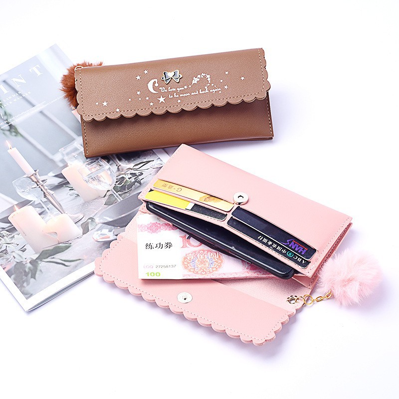 (Fy)DOMPET PANJANG WANITA FREE POM-POM WOMEN WALLET KOREAN STYLE TERLARIS MURAH