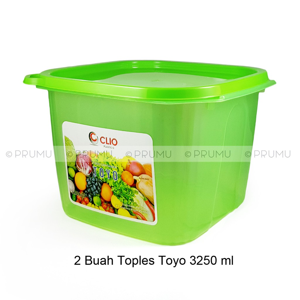 2 Toples Plastik 3250ml - Food Container - Toples Bening - Toples Makanan - Toples Kotak - Toyo