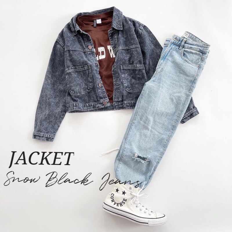 JAKET JEANS SNOW BLACK JAKET JEAN JAKET SNOW BLACK