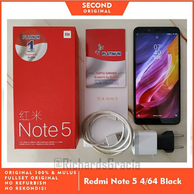 [Second/Bekas] Xiaomi Redmi Note 5 Pro 4/64 Black - Original