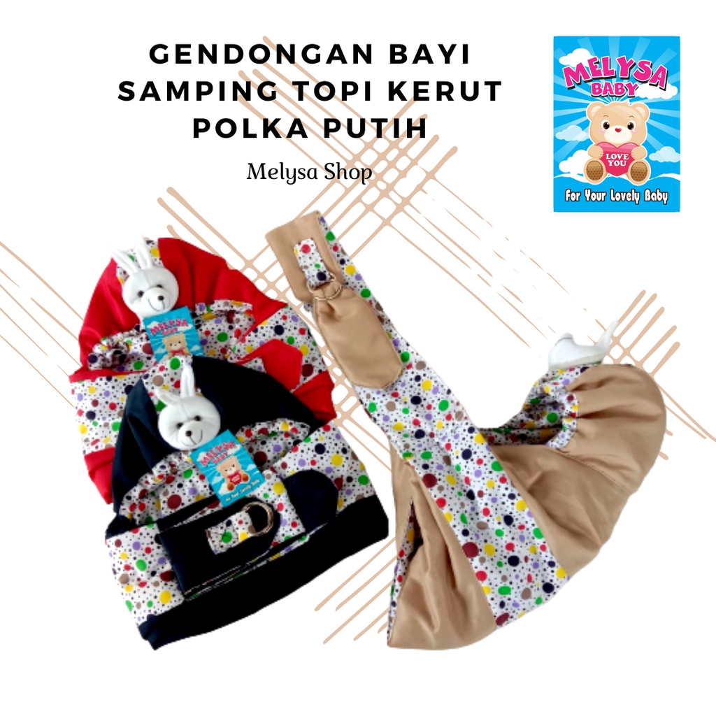 Gendongan Bayi Samping Topi Kerut Twill Polka Putih Melysa Baby