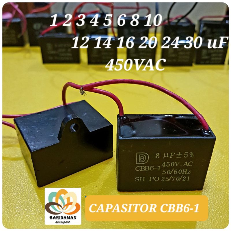 Kapasitor CBB61 CBB6-1 2 3 4 5 6 8 10 12 14 16 20 24 30 uf 450V kapasitor kotak 450 V cbb61 kipas angin motor dinamo