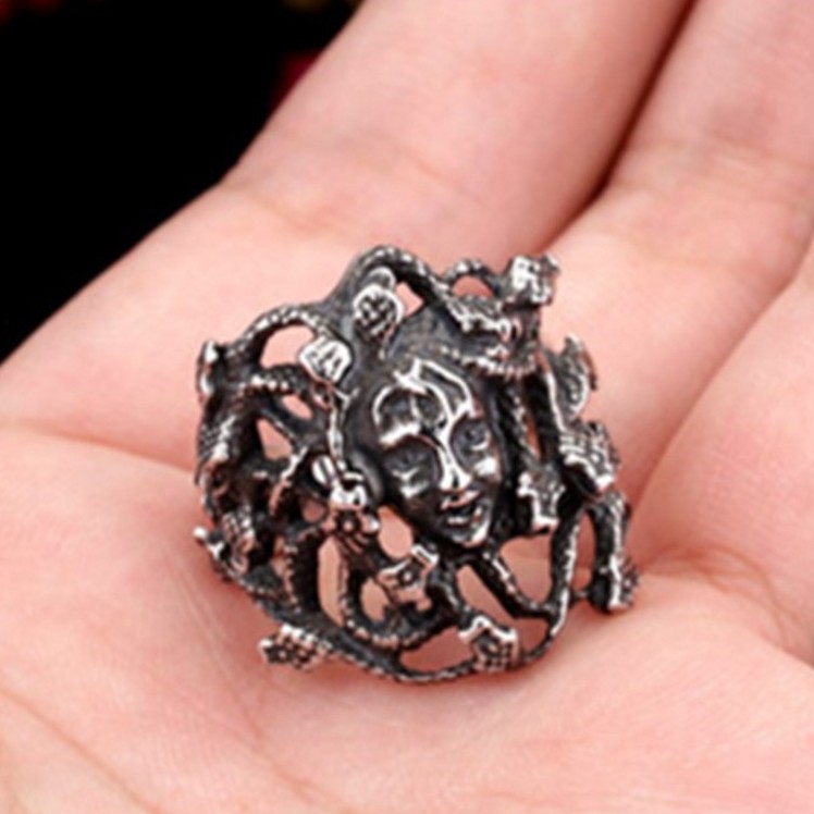 SEUSUK Vintage Fashion Ring Greek Mythology Medusa Snake Vintage Biker Jewelry