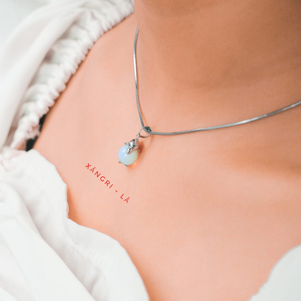 [Bayar Di Tempat] Kalung Wanita Titanium Silver Liontin Batu Giok Terbaru Anti Karat / Luntur-2