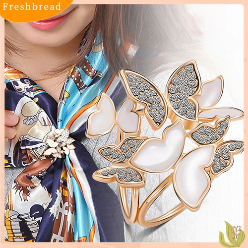 Fresh| Bros Pin Butterfly Cluster Bulat Hias Kristal Berlian Imitasi Untuk Aksesoris Scarf Wanita