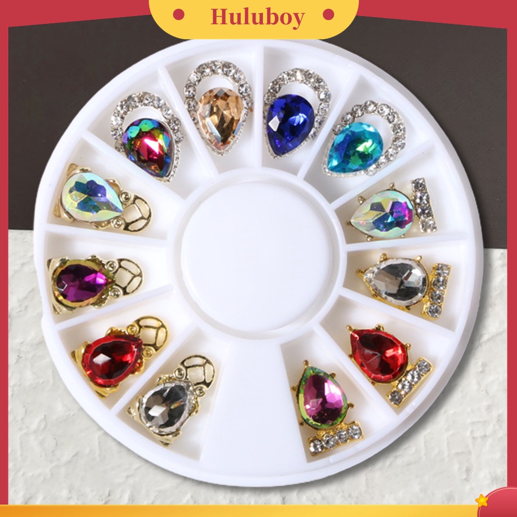 Huluboy Huluboy♡ 1 Kotak Berlian Imitasi 3D Bahan Alloy Untuk Dekorasi Nail Art