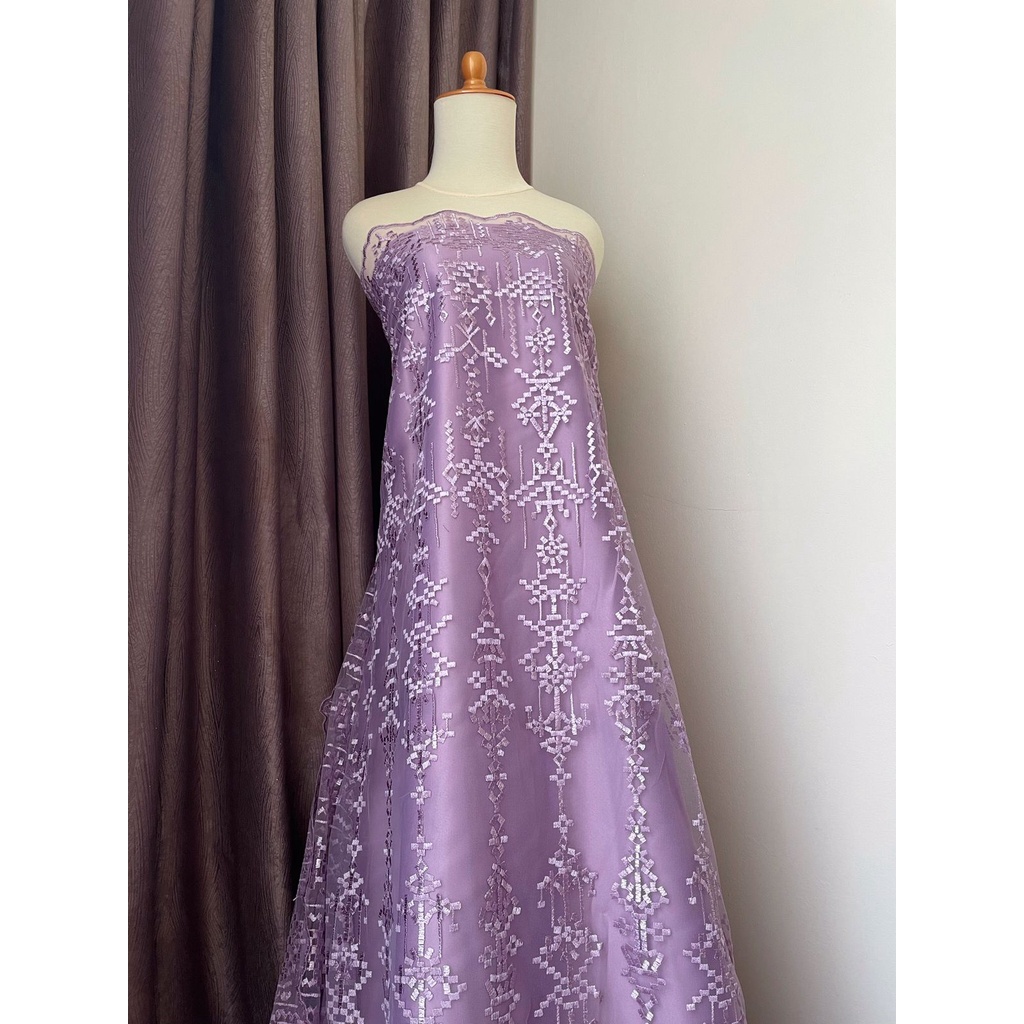 Bahan Kain Kebaya Brukat Tile Tille Bordir Premium Etnik Aphrodite New Series Warna Ungu Lilac