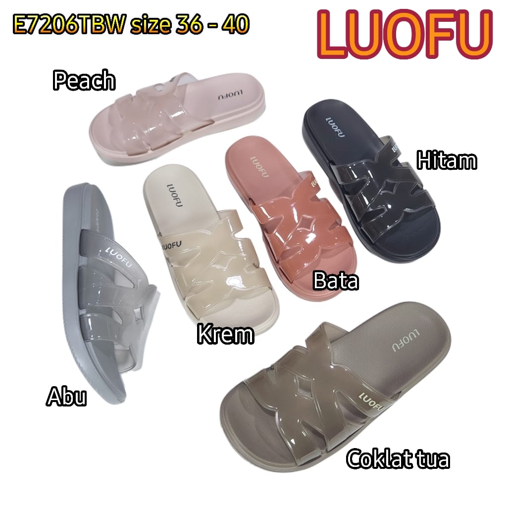 LUOFU ORIGINAL jelly sandal karet empuk murah wanita sendal selop import cewek E7206TBW