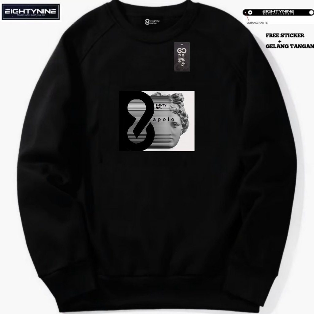 Eighty Nine Crewneck Black Motif Simpel Pria/Wanita Premium Quality - SWEATER PRIA - JAKET PRIA - HOODIE PRIA FREE STICKER