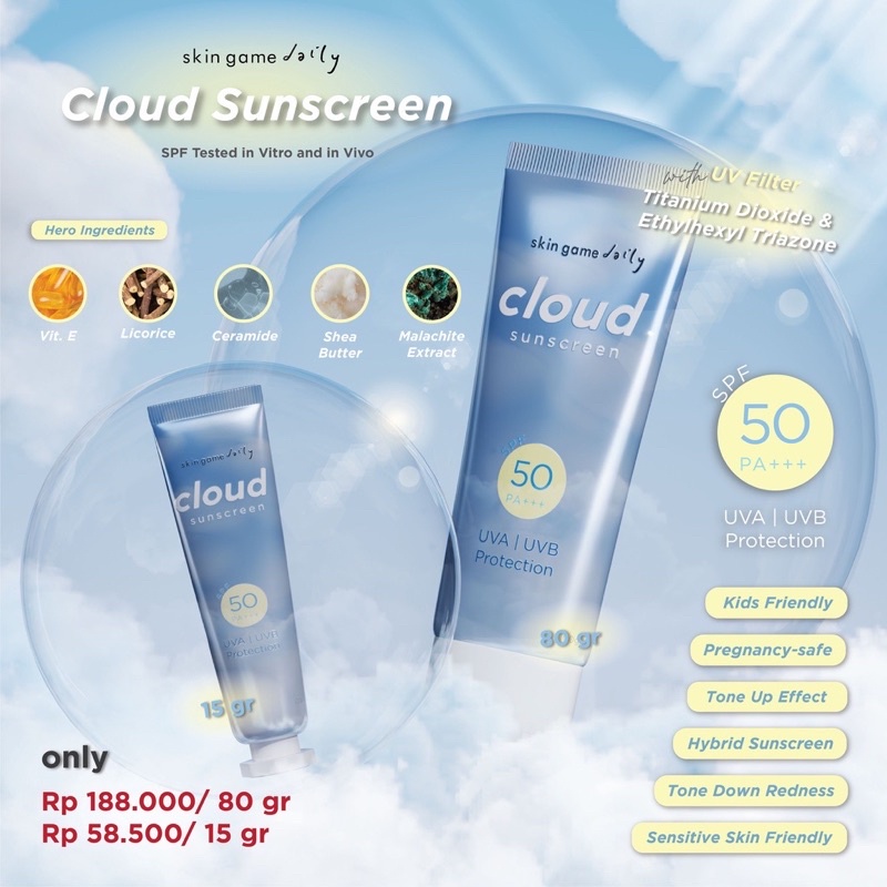 SKIN GAME Cloud Hybrid Sunscreen SPF 50 PA+++ 15Gr &amp; 80Gr