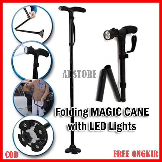 TONGKAT JALAN LIPAT LAMPU ORANG TUA  / TONGKAT JALAN LIPAT ORANG TUA LED /ALAT BANTU JALAN LIPAT LAMPU LED MAGIC CANE TRUSTY CANE ORIGINAL / TONGKAT LIPAT LAMPU LED ORANG TUA