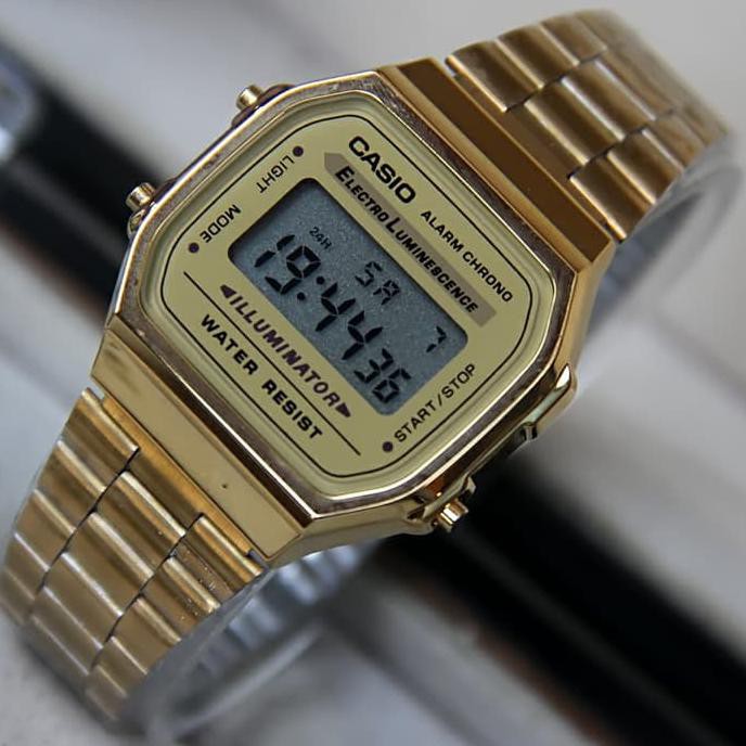 TERBARU JAM TANGAN WANITA CASIO A168 GOLD TERLARIS