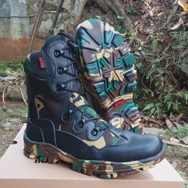 Sepatu PDL Kulit Asli Merk APIK Sepatu PDL Loreng Malvinas Tni Sepatu Boots Pria Kulit Asli