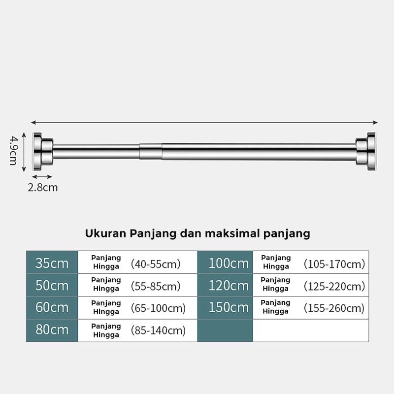 Tiang gorden fleksibel / tongkat pipa ajaib stainles / Tiang Hordeng Fleksibel Besi Gorden Pipa Gantungan Kamar Mandi Lemari Gawang Baju Tiang gorden fleksibel Tirai kamar mandi Tirai Kamar Mandi Anti Air / tiang kamar mandi/ tongkat kolong dapur