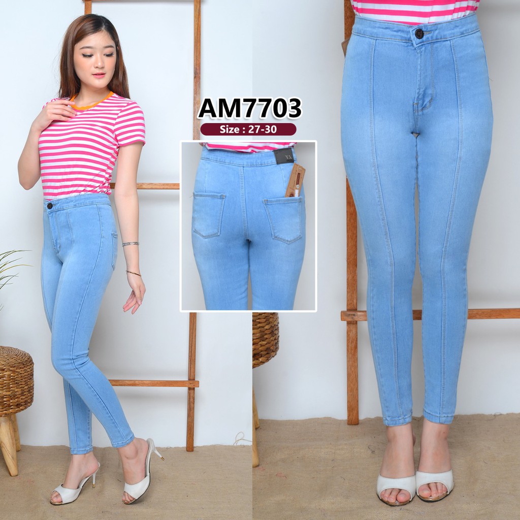 ( Size 27 - 34 ) Highwaist Tulang / High Waist Jeans / Celana Jeans Pinggang Tinggi/Highwaist Garis