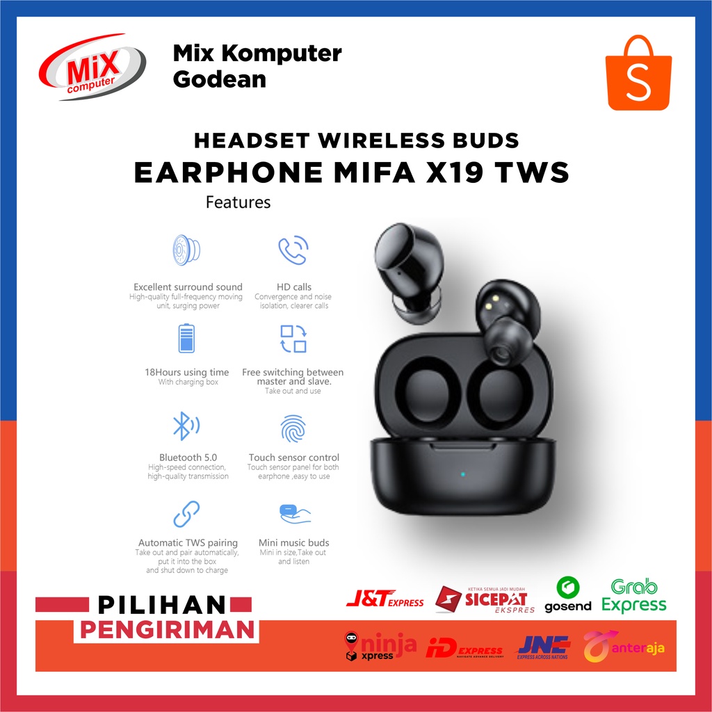 Mifa X19 TWS Bluetooth Earphone Wireless Bluetooth 5.0 TWS Earphone Headset Noise Cancelling Sports