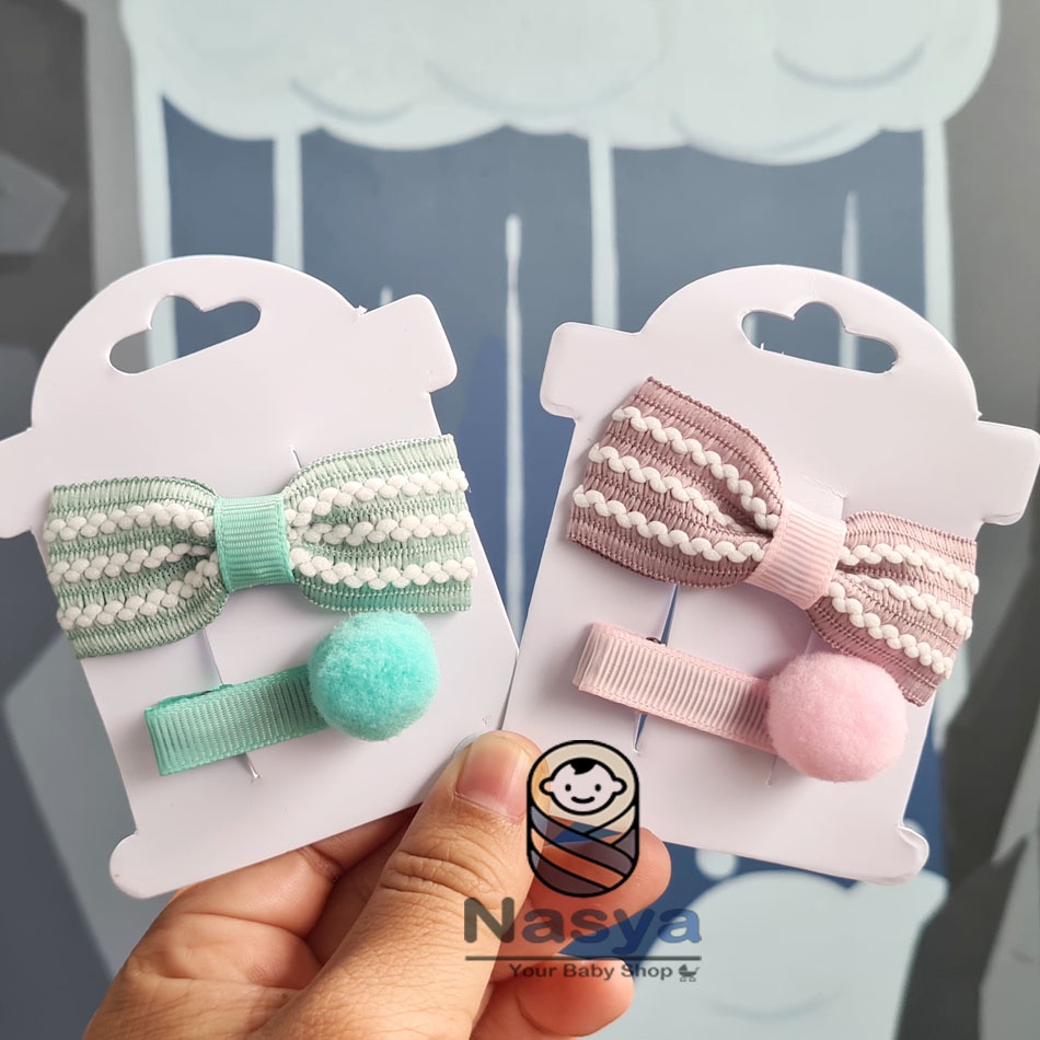 [BN-001] JEPITAN 2in1 / jepitan Bayi Lucu / Baby Headband hiasan pom pom