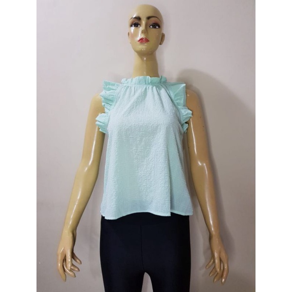 RUFFLE HALTER TOP CASUAL BRANDED EXPORT TERMURAH