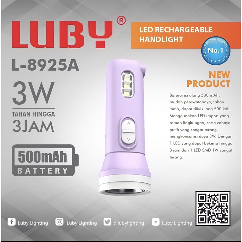 Senter Cas Mini + Emergency Luby Rechargeable L-8925A (3 Watt)