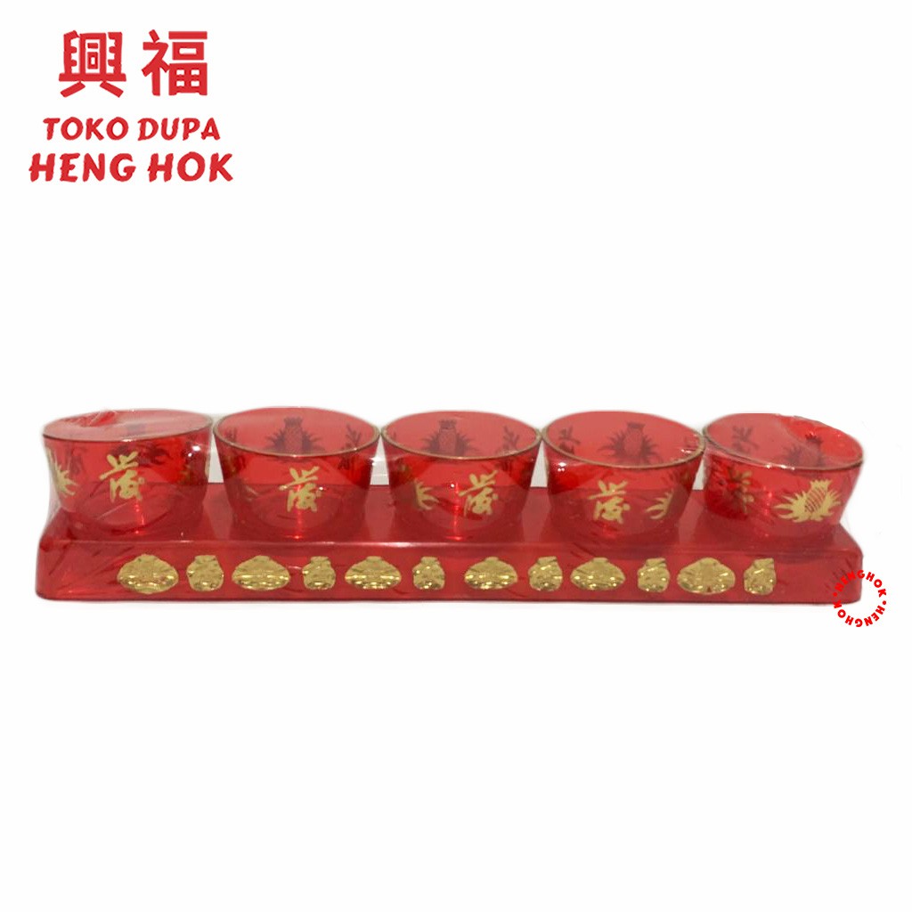 CANGKIR PUJA / GELAS SEMBAHYANG PLASTIK MERAH 1 SET 5 PCS