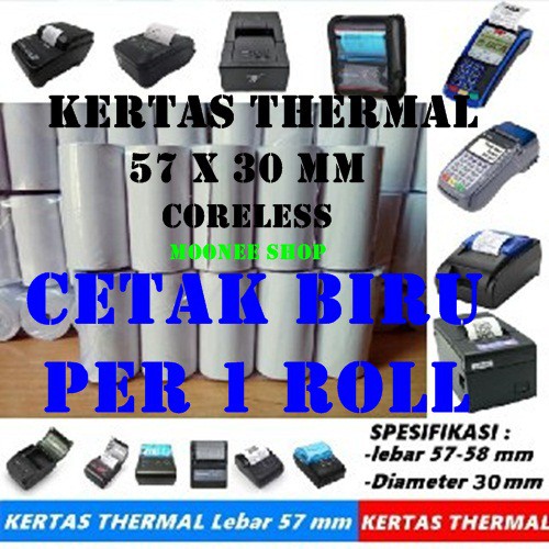 

Kertas thermal BIRU 57x30 / Struk 57x30 printer bluetooth polos per 1 roll biru