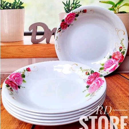 PROMO 6.PCS PIRING MAKAN CEKUNG MELAMINE MOTIF ROSE