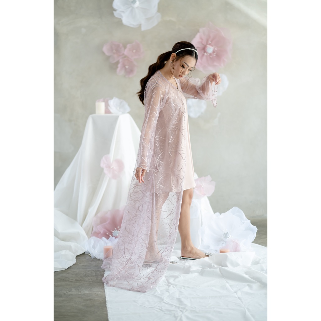 BISA BELI OUTER AJA-Zemira Robe (non hijab) - dusty pink - KIMONO ROBE PENGANTIN