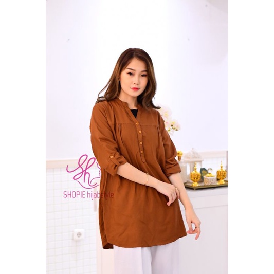 Blus Polos Millo - Blouse Polos Rayon - Coklat Muda - Blus Adem - Fathin Basic - SHOPIE Hijabstyle-7
