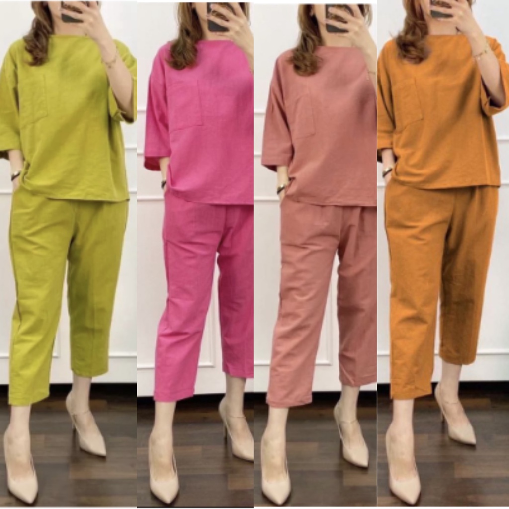 Cozie set setelan oneset wanita ( top + pants ) linnen premium quality