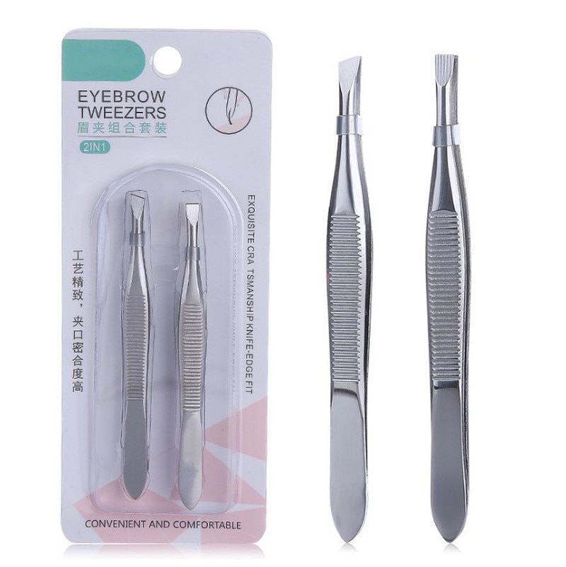 2pcs / Set Pinset Pencabut Alis Profesional Bahan Stainless Steel