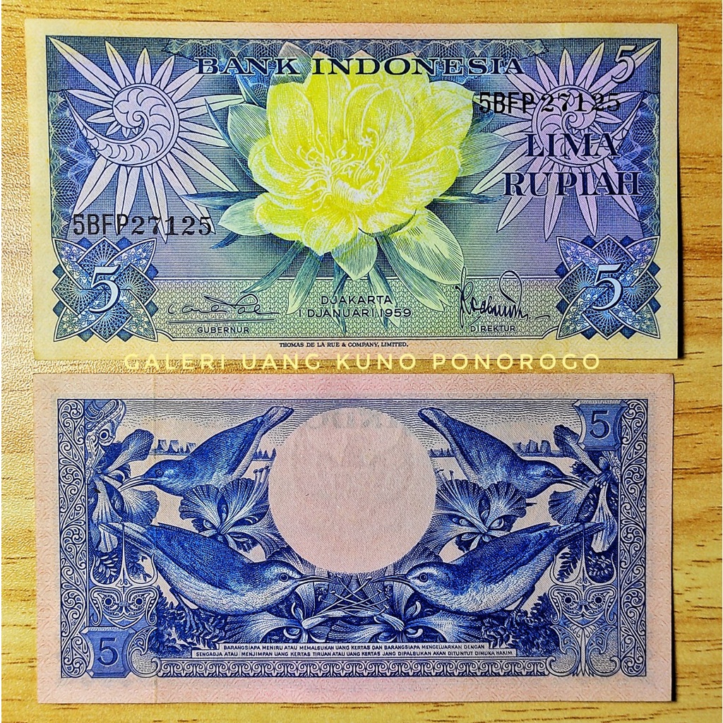 UANG KUNO 5 RUPIAH SERI BUNGA tahun 1959