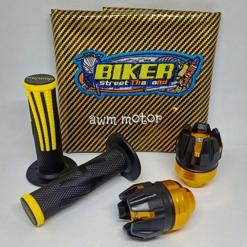 Paket murah Sarung Jok bikers, jalu as + handgrip, Kulit jok bikers karbon, jalu as depan, handgrip