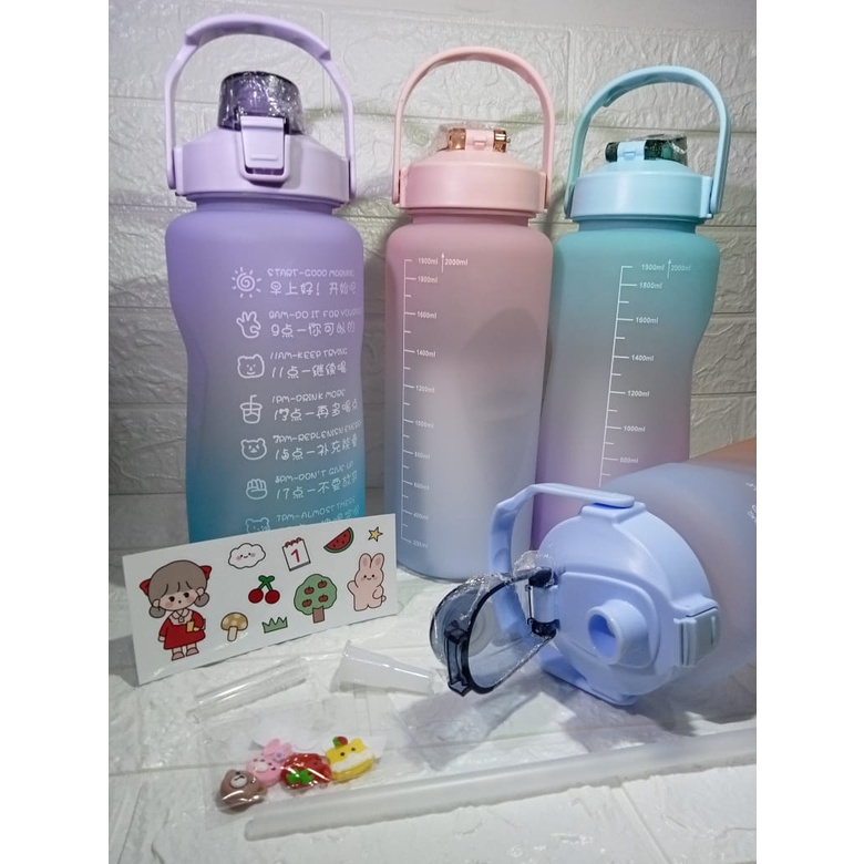 Botol Minum 2 Liter Rainbow BPA Free Premium Free Sticker Lucu/Botol Minum 2L Gradasi