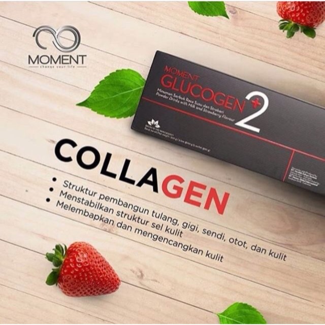 ✔️ GLUCOGEN PLUS STRAWBERRY 1 BOX  - FREE ONGKIR - FREE  1 MINIBOX COFFE - MOMENT