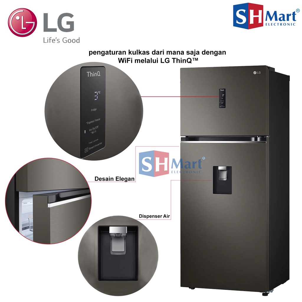 KULKAS LG 2 PINTU GN-F392PXAK SMART INVERTER WITH DISPENSER KAPASITAS 423 LITER GARANSI RESMI