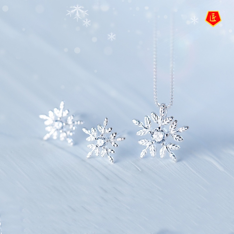 [Ready Stock]S925 Silver Snowflake Ear Studs Fashion Diamond Flower Necklace