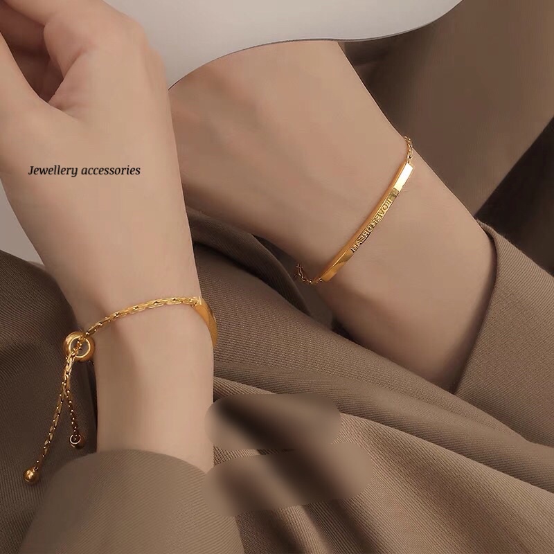 Gelang Serut Titanium Gold Trending Korea Fashion Elegan Style