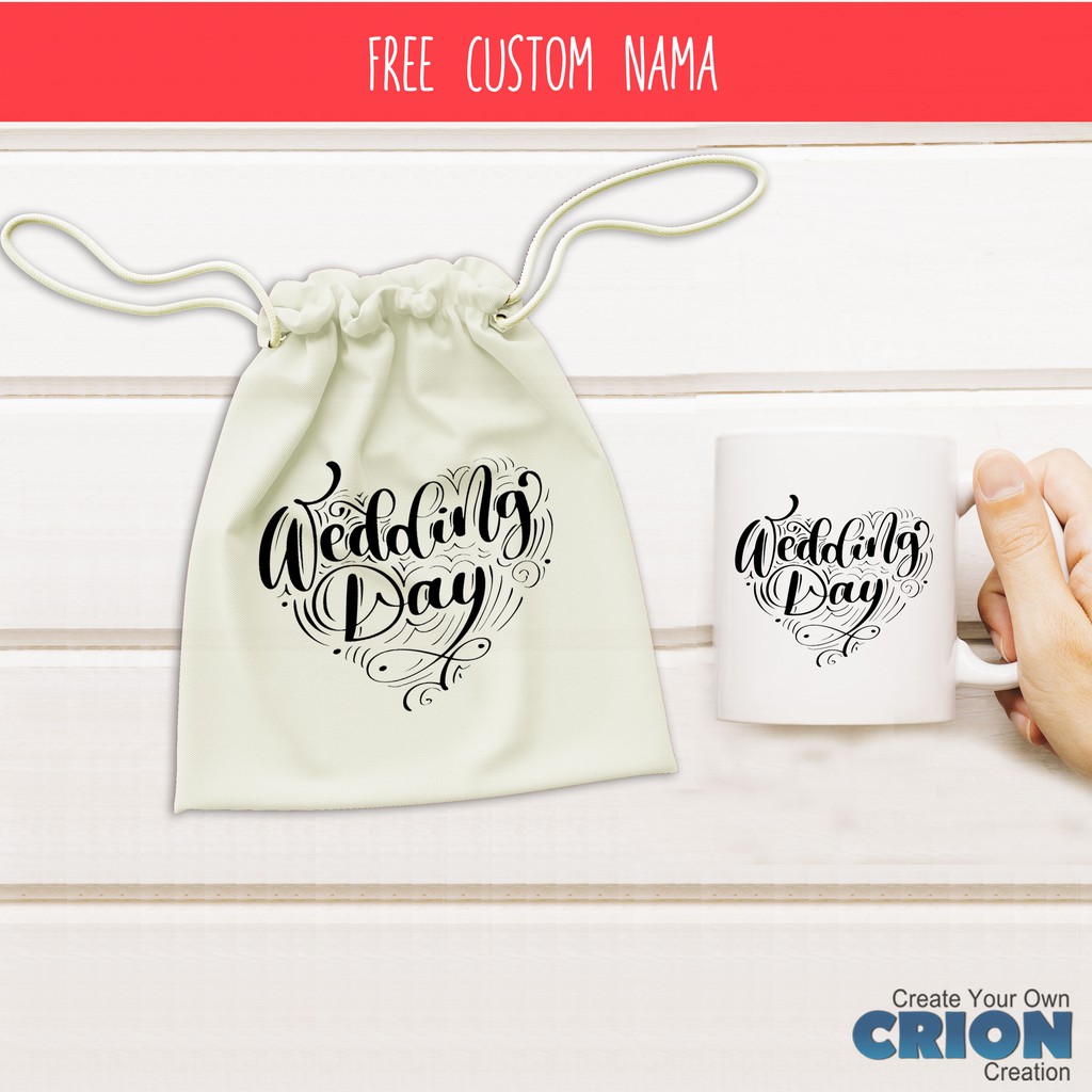 Mug Hampers Happy Wedding Pouch Bisa Custom Tulisan - By Crion