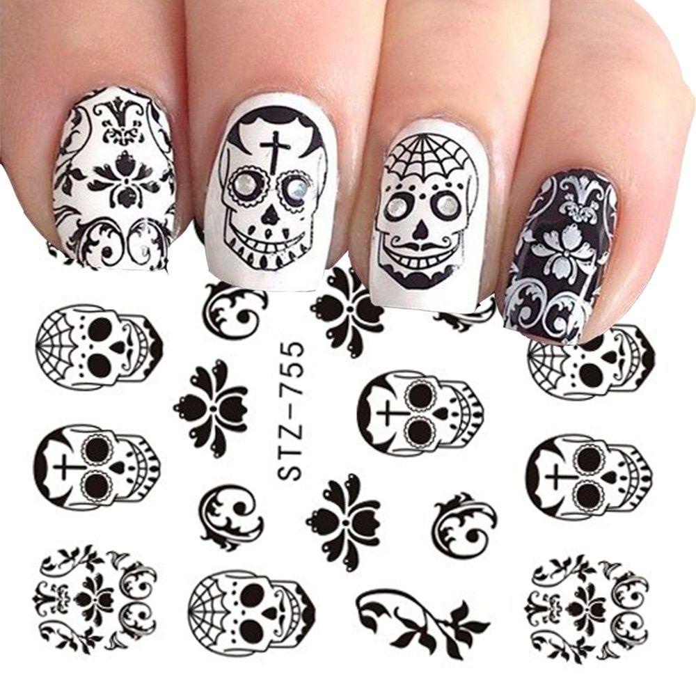 AUGUSTINA Agustina Nail Art Watermark Stiker Hitam Dan Putih Manicure Alat Labu Halloween DIY Nail Art Aksesoris