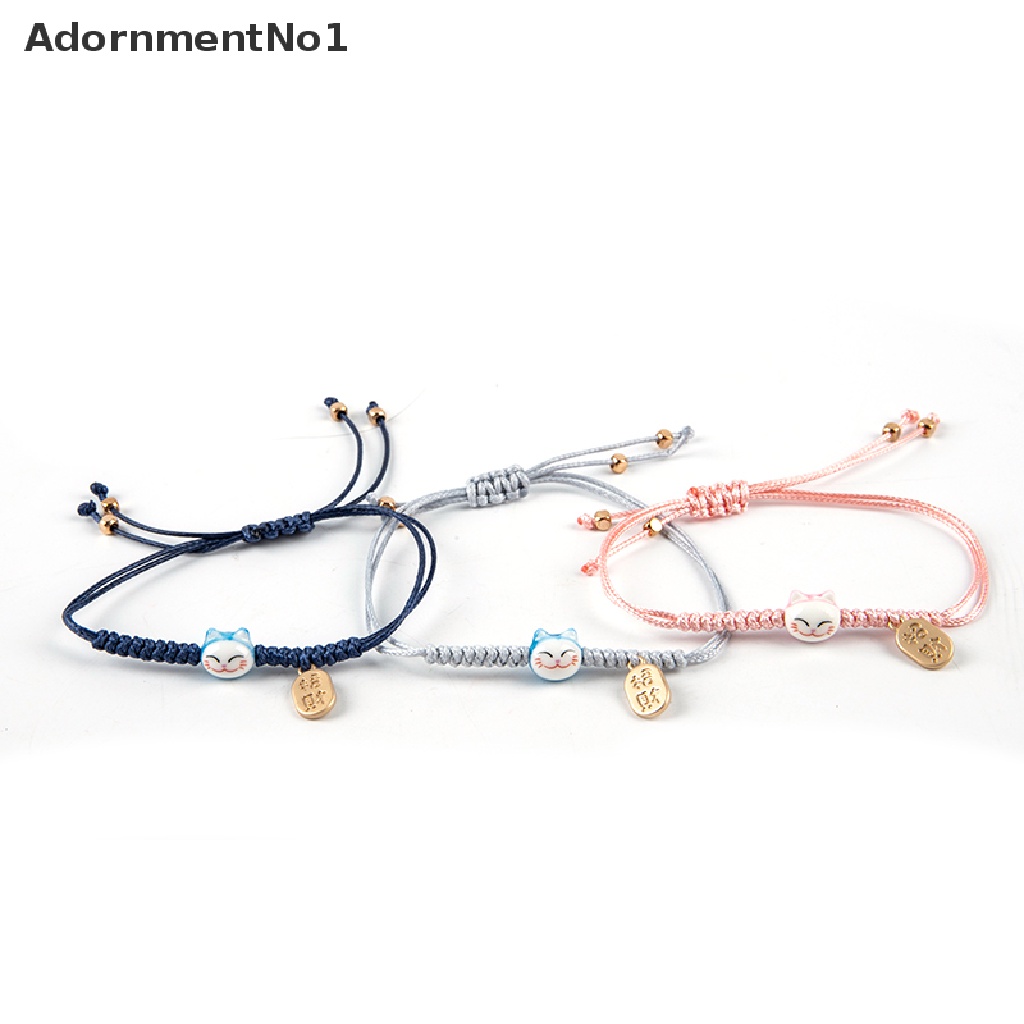 (AdornmentNo1) Gelang Tangan Tali Handmade Aksen Kucing Keberuntungan Untuk Pasangan / Pria / Wanita