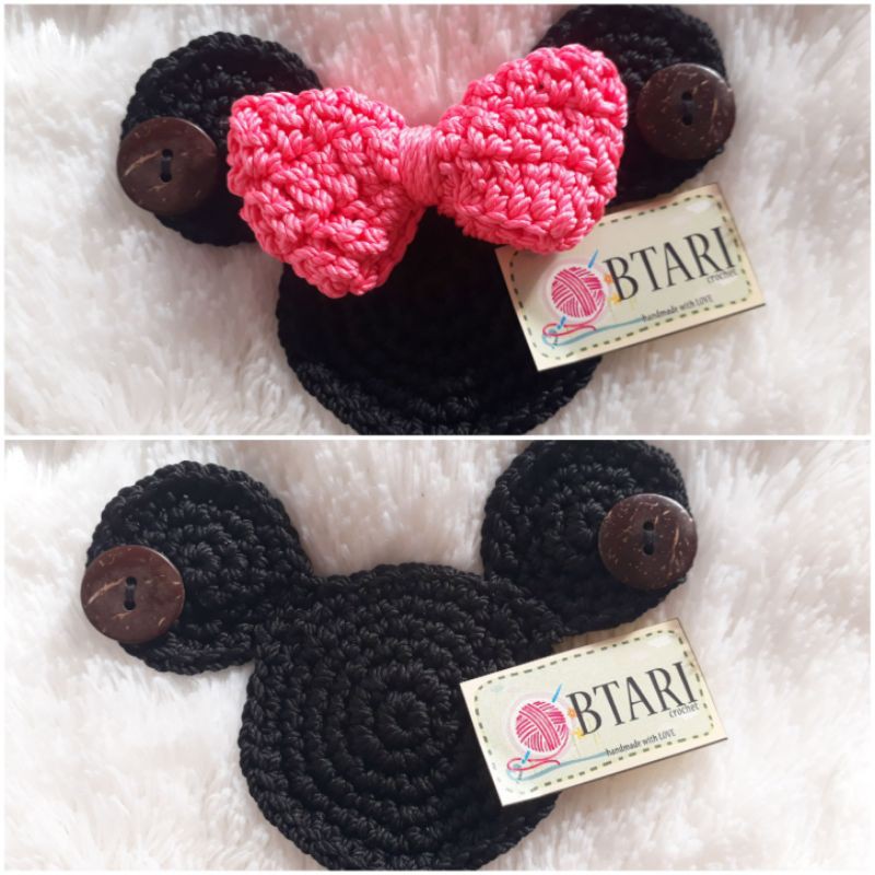 Konektor Masker Rajut Miki Mini Mouse x Mickey Mini Mouse Crochet Ear Saver Mask