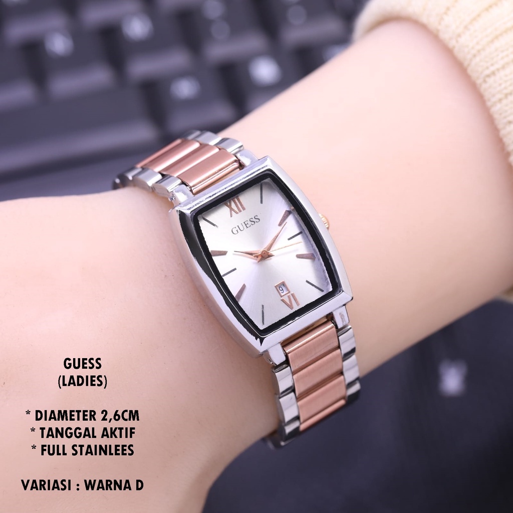 (BISA COD) JAM TANGAN WANITA GUESS RANTAI BODY OVAL BALOK TANGGAL AKTIF