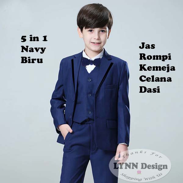 2- 10 tahun PREMIUM Setelan jas anak tuxedo 5 in 1 NAVY BIRU