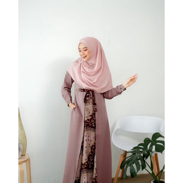 Gamis Rafa Yumna Batik Dress Varian Mauve Coklat