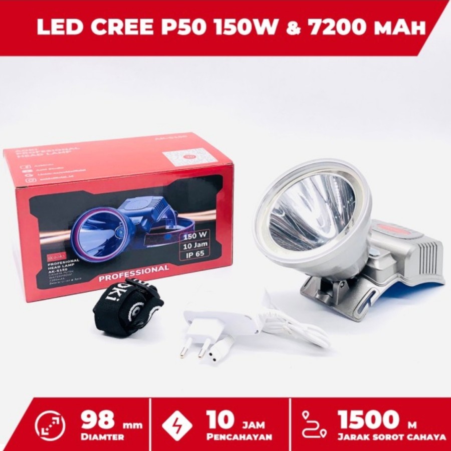 Baru!! Senter Kepala Jumbo Led 500W Cahaya Kuning Putih Aoki Ak H500